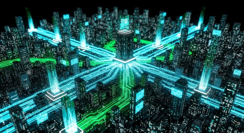 블록체인 네트워크를 통해 안전하게 흐르는 테더 자산 전송 시각화