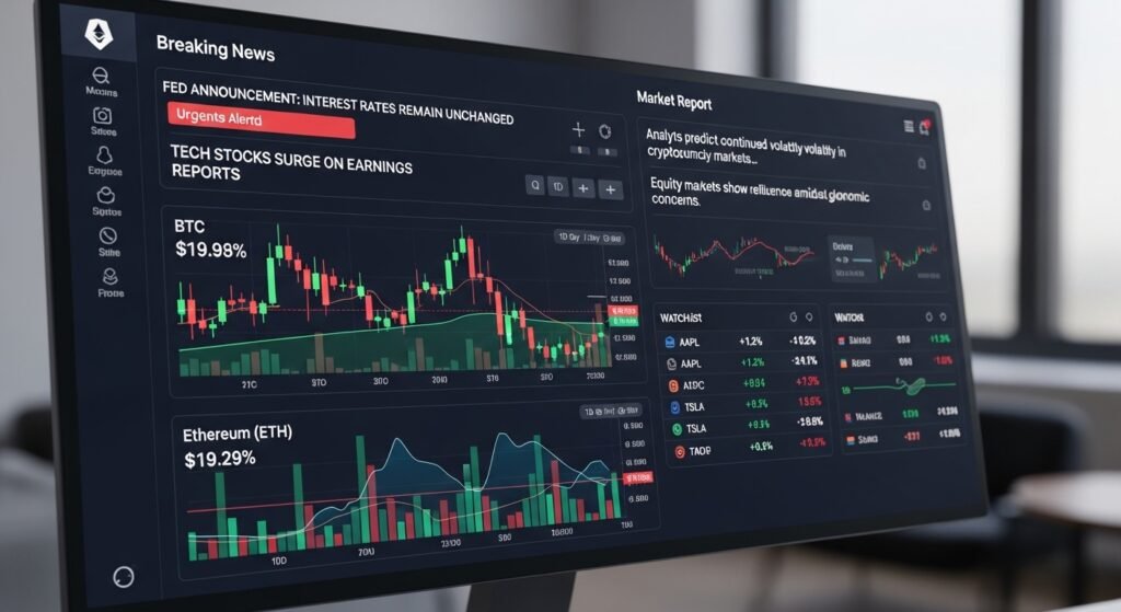 실시간 경제 속보와 가상자산 시장 지표를 보여주는 대시보드